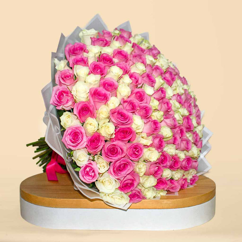 100 Pink And White Roses bouquet