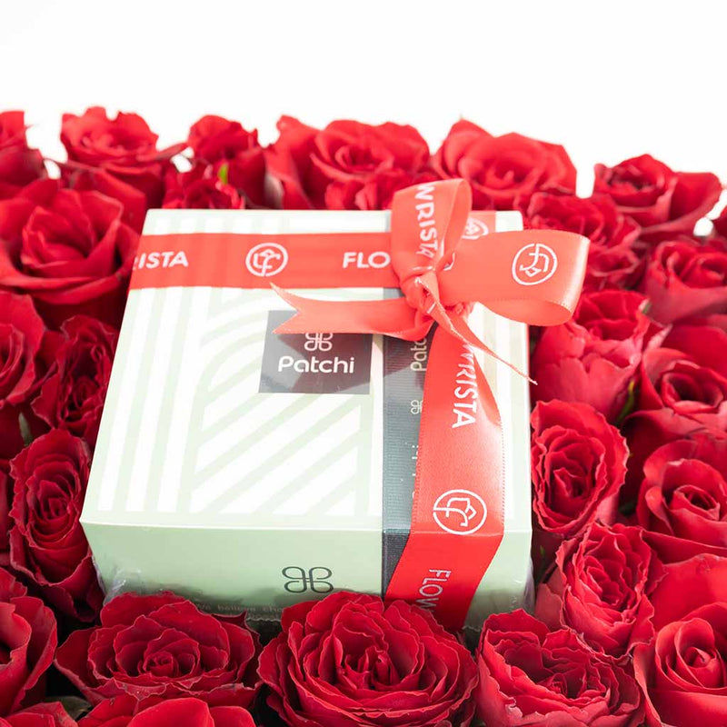 Valentine’s Gift – Patchi Chocolate & 53 Red Roses