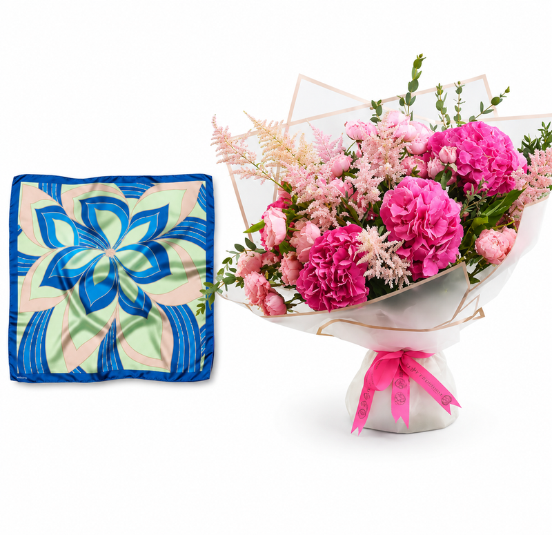 Mango Floral-Print Satin Scarf with Flowrista Ma Belle Bouquet