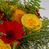 Mixed Roses Bouquet – Red, Yellow & White Roses with Greenery