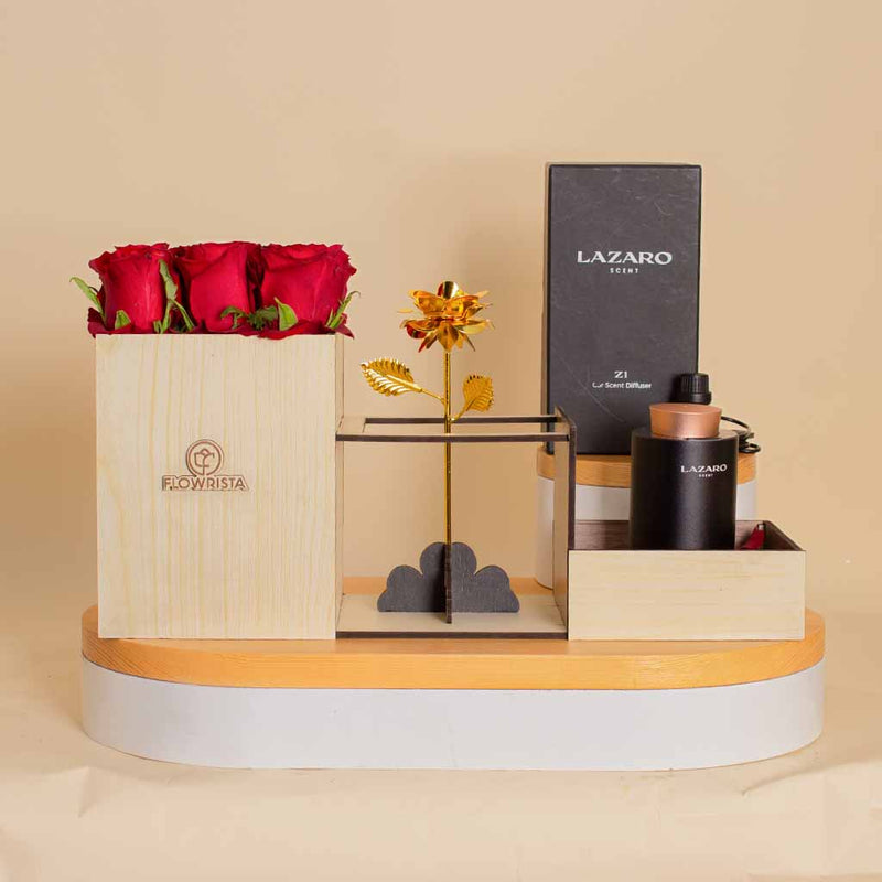 Lazaro Z1 Car Scent Diffuser Black & 9 Roses And Golden Flower