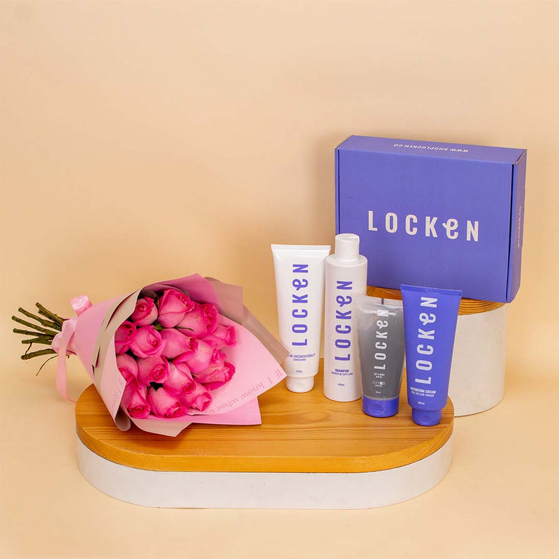 Locken Curly Styling Kit & Pink Roses