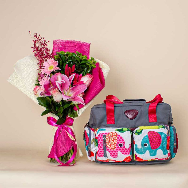 Pavo’s Diaper Bag Pink Rose Bouquet