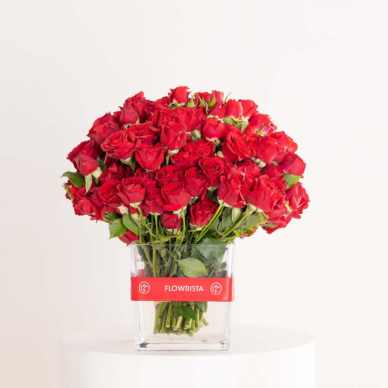 Red Baby Roses Vase - 30 Stems
