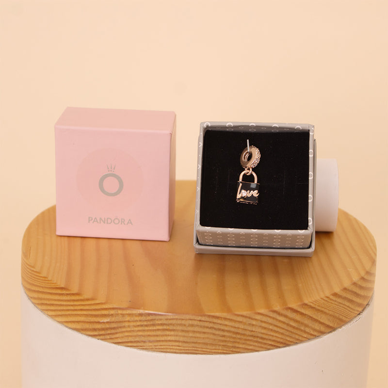 Pandora Padlock Dangle Charm 14k Rose Gold Plated with Zirconia