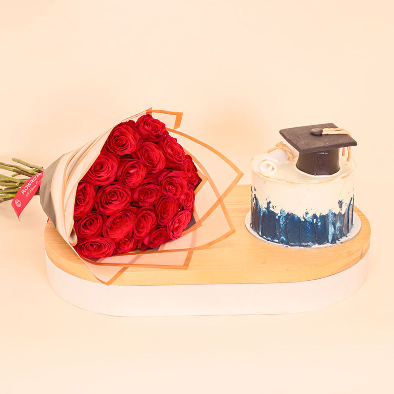 Ninos Graduation Celebration Cake & 20 Red Roses