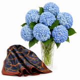 Mango Navy Chain-Print Scarf with Flowrista Blue Hydrangeas Crystal Vase