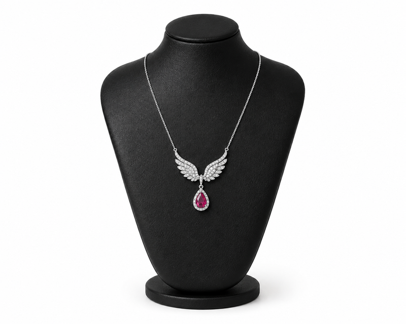 Silvara Angel Wing Necklace & Halo Ring Set with Vibrant Mixed Flower Basket