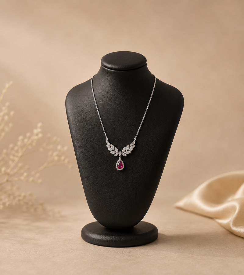 Silvara Angel Wing Necklace & Halo Ring Set with Grand Pink Mixed Flower Flowrista Hat Box