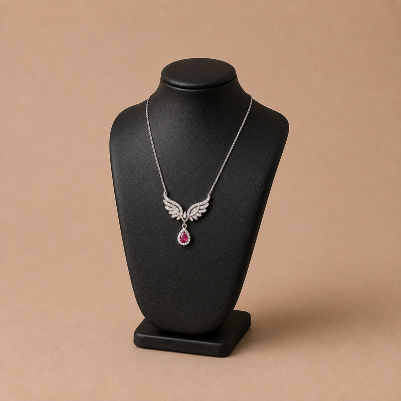 Silvara Angel Wings Necklace & Red Roses Vase
