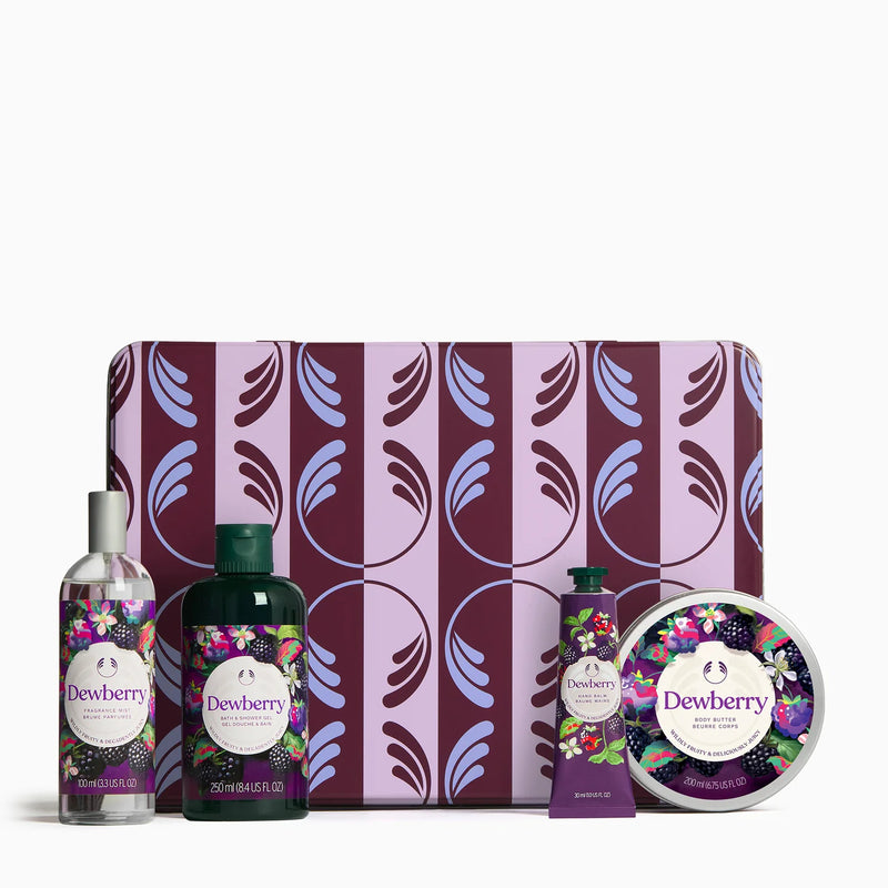 Dewberry skincare product set with a decorative box on a white background