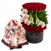 Mango Floral Print Scarf with Flowrista Red Roses & Orchids Black Hat Box
