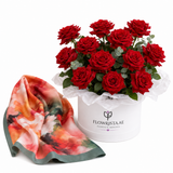 Mango Printed Satin Scarf with Flowrista Red Roses Hat Box