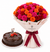 Mister Baker Chocolate Truffle Cake with Mixed Roses Bouquet