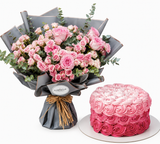 Mister Baker – Pink Spray Roses Bouquet & Rose Swirl Cake