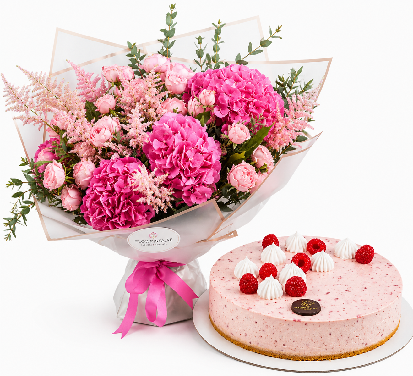Mister Baker Raspberry Cheesecake & Pink Hydrangea Bouquet – Flowrista
