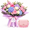 Flowrista hydrangea and rose bouquet with pink chain crossbody bag gift set