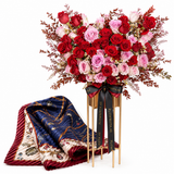 Mango Purple Printed Pleated Scarf with Flowrista Red & Pink Roses Heart Stand