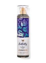 Body mist bottle with butterfly design on a white background