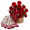 Mango Ecru Floral Print Scarf with Flowrista Red Roses Basket