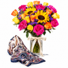 Mango Navy Paisley Print Scarf with Flowrista Sunflowers & Mixed Roses Vase