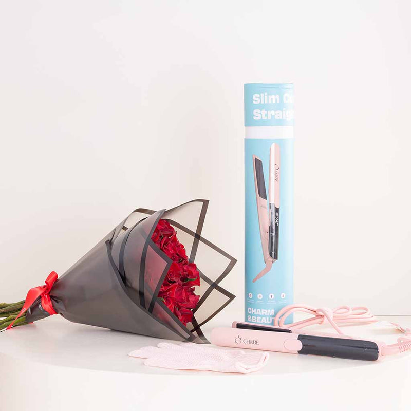 CH&BE Slim Ceramic Straightener &15 Red Roses Bouquet