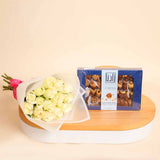 Zadna dates mixed nuts and 15 white roses