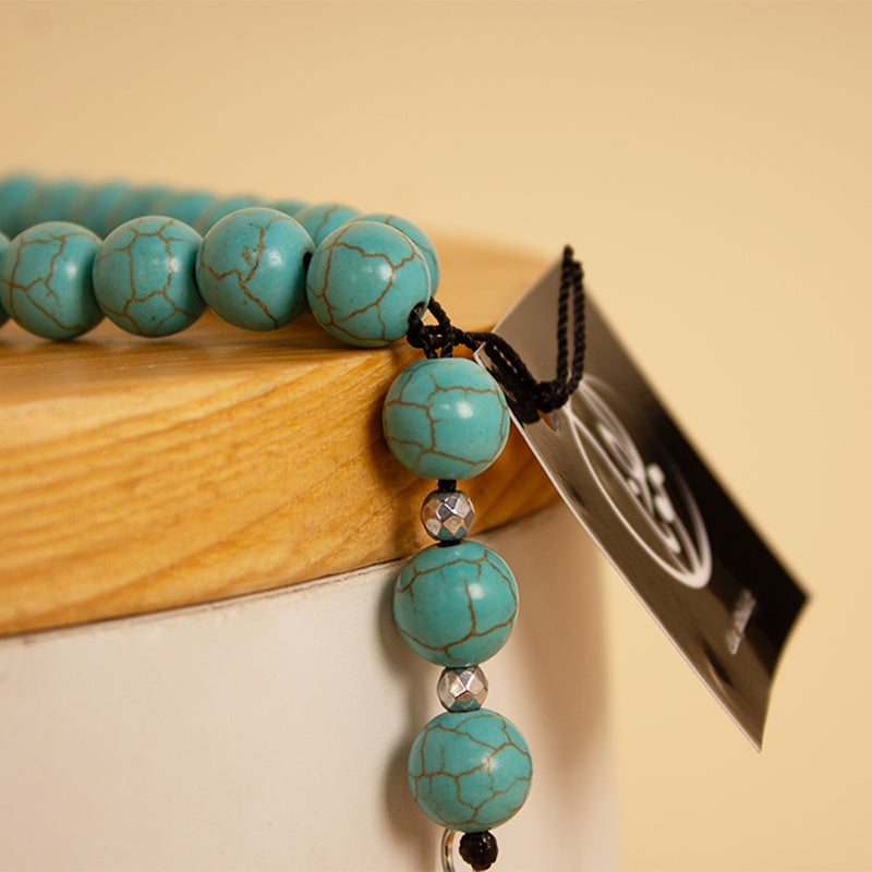 Blue Turquoise Rosary | Light Pink Flower Bouquet with 20 Roses