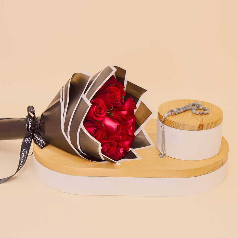 Brown Marble Rosary & Red Roses Boutique