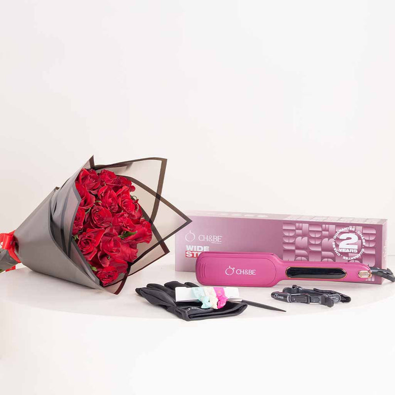 CH&BE Wide Straightener & Red Roses Bouquet