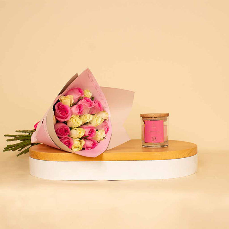 Timeless Gift: White Roses - 20 Stems & Candles