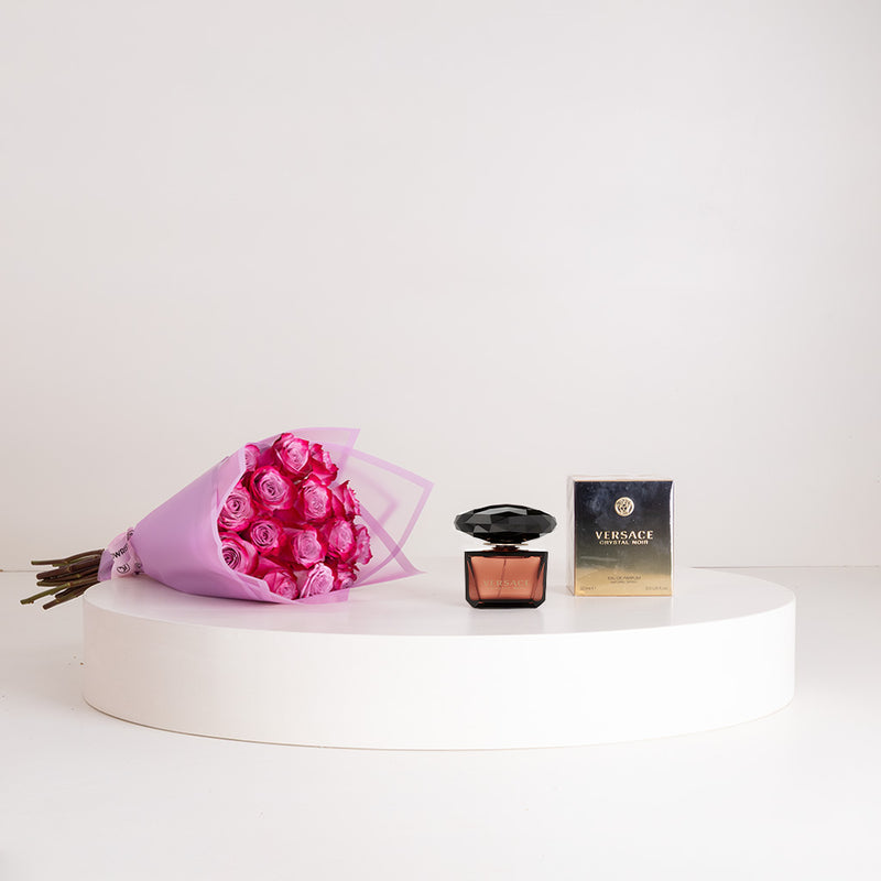 Versace Crystal Noir Eau de Parfum for Women 90ml & Purple Roses Bouquet