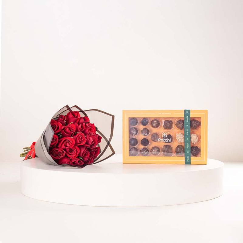 Patchi Les Gourmets 20 pcs & Red Roses Bouquet
