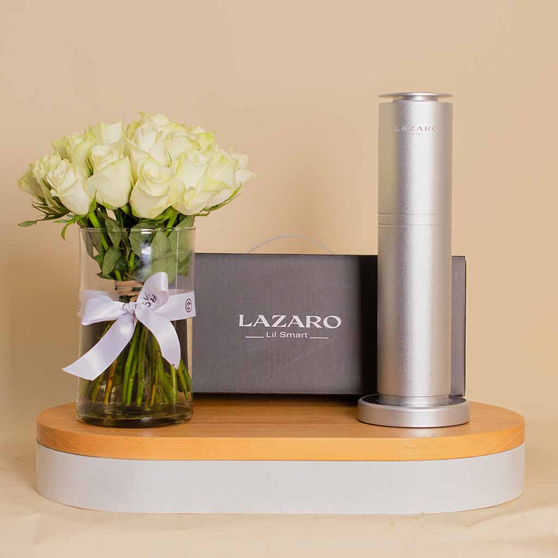 Timeless Gift: Lazaro Lil Smart Gray & 25 White Roses