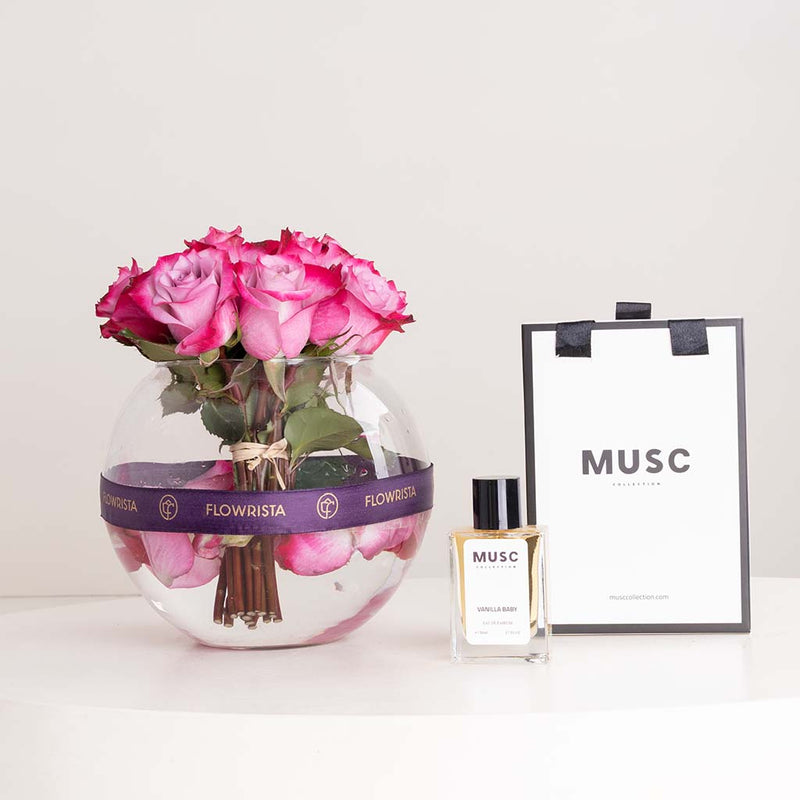 MUSC Vanilla Baby & Purple Roses Vase