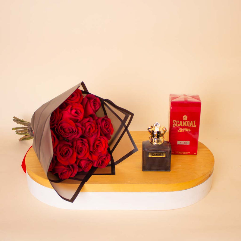 Jean Paul Gaultier Scandal Intense Men 100ml & Red Roses Bouquet