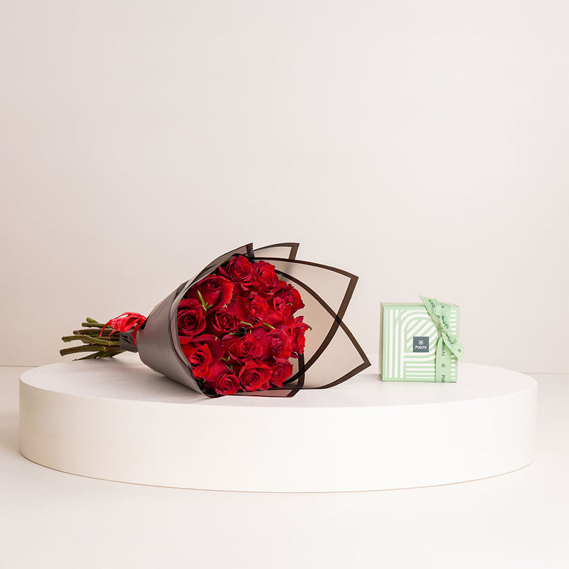 Valentine’s Bouquet of 20 Red Roses with Patchi Chocolate