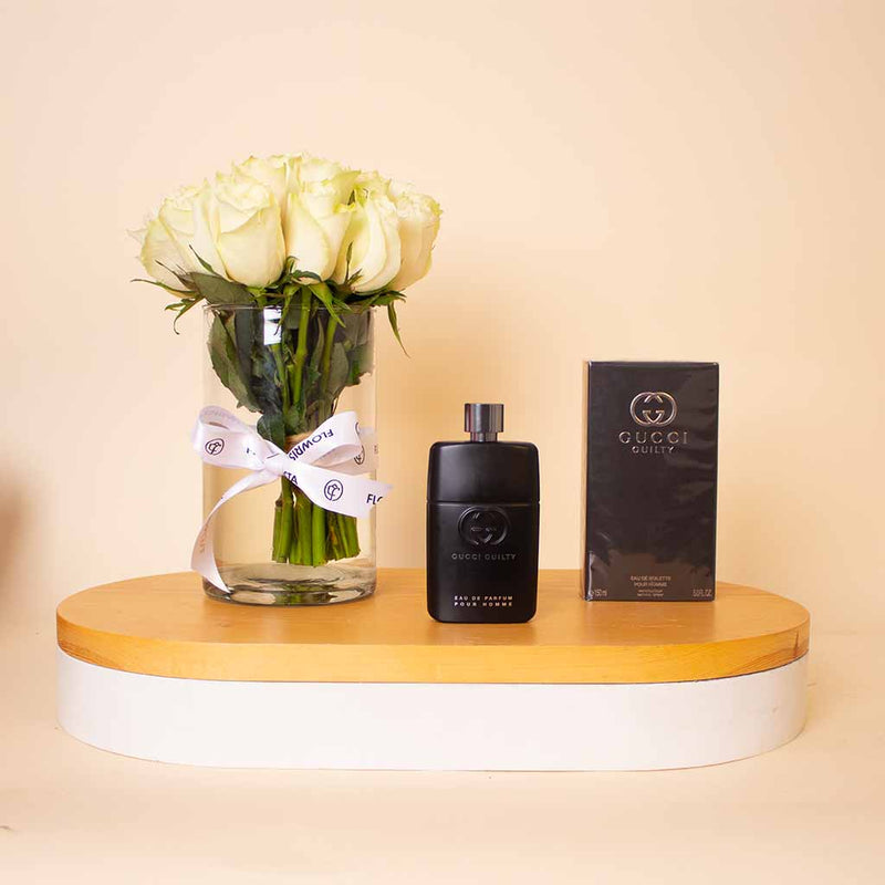 Gucci Guilty For Him Eau de Parfum 150ml & White Roses Vase