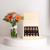 Moko Gold Collection Chocolates Box & Gerbera Mixed Vase