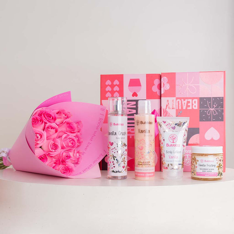 Bubblzz Vanilla Body Care Collection & Revival Roses Bouquet