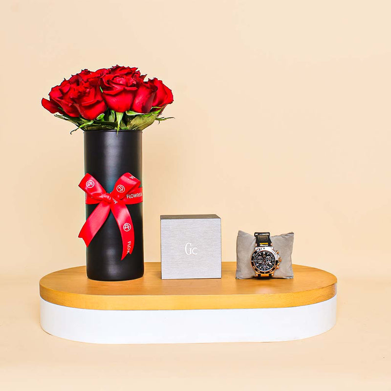 GC Sport Men Chronograph Watch with Silicone Strap Z14005G2MF | Red Rose Vase