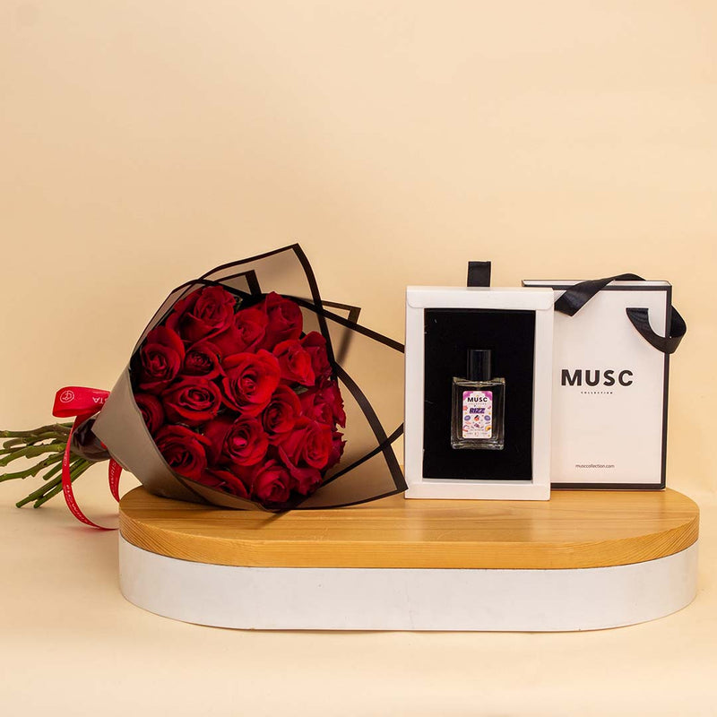 MUSC RIZZ Girls Perfume 30ml & 20 Red Roses