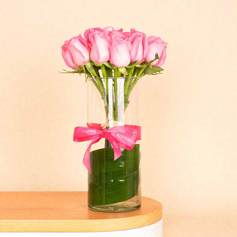 Pink Flower Vase | 15 Rose