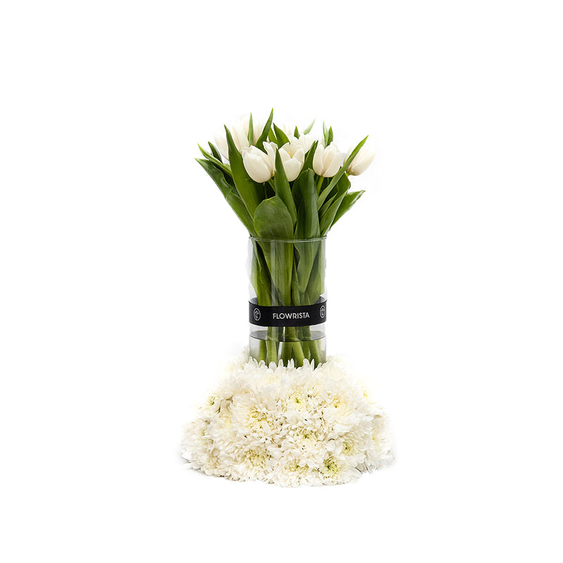 White Tulips & Chrysanthemums Vase