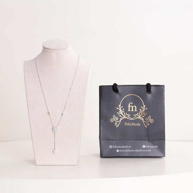 Felizmoda Silver Zircon Necklace & Baby Rose Mix Bouquet