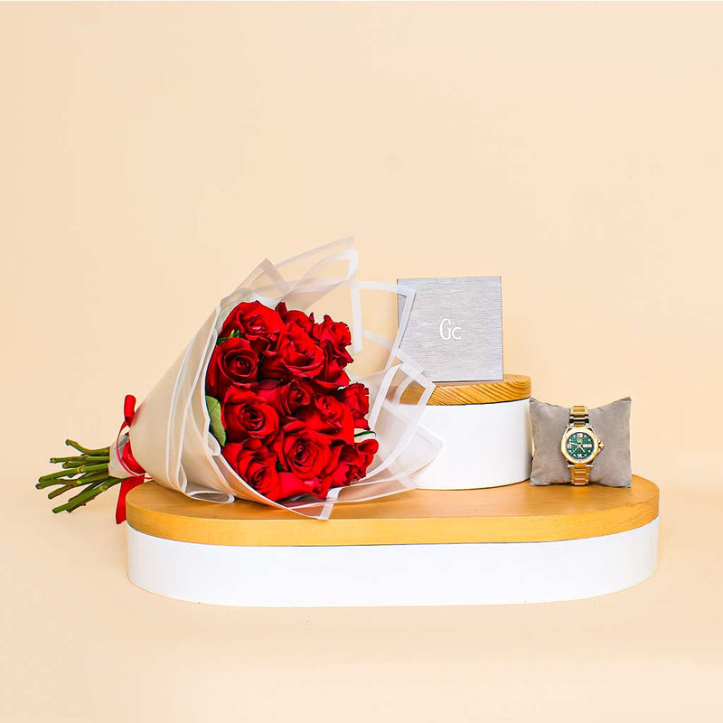 Legacy Lady Dames Horloge | Red Rose Hand Bouquet