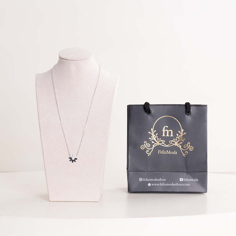 Felizmoda Sparkle Flower Pendant Silver-Tone Necklace