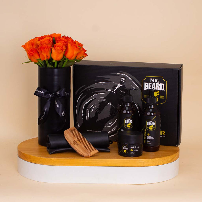 Mr.Beard Hair Care Kit & Orange Roses Vase