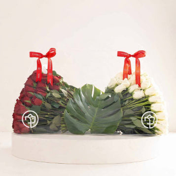 Flowrista Red & White Roses Acrylic Bag - 100 Stems