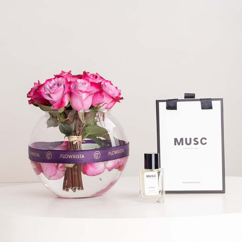 MUSC Oud Musc Perfume & Purple Roses Vase